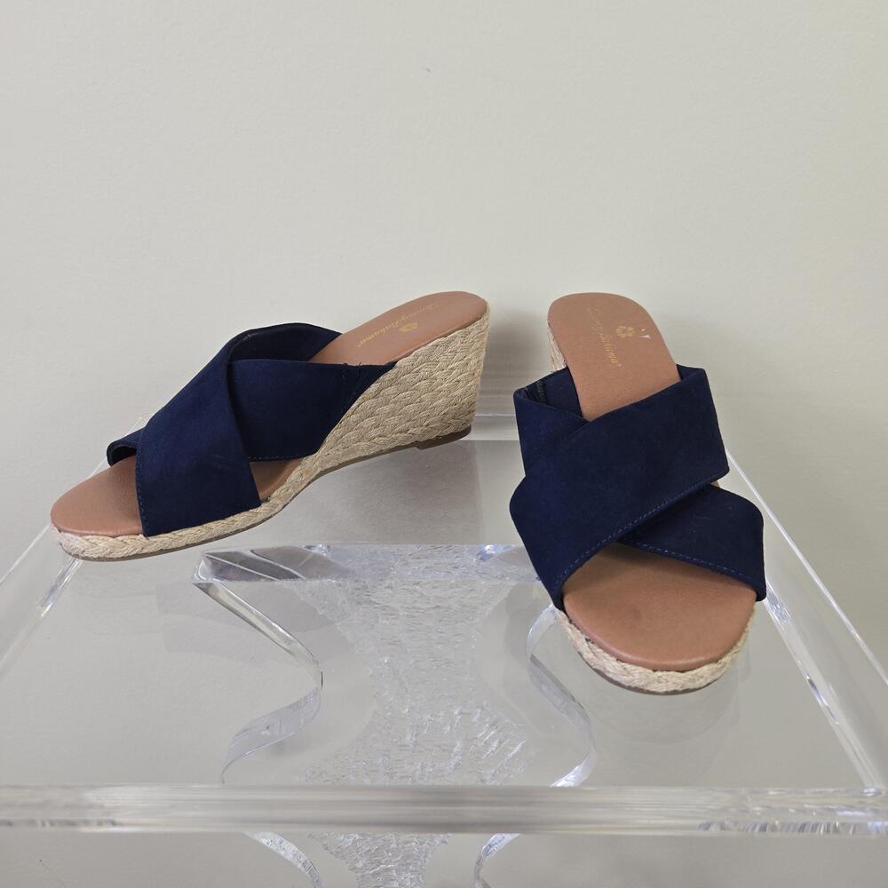 Tommy Bahama Shoes Womens Size 7.5 Blue Stacey Wedge Espadrille Sandals Slide